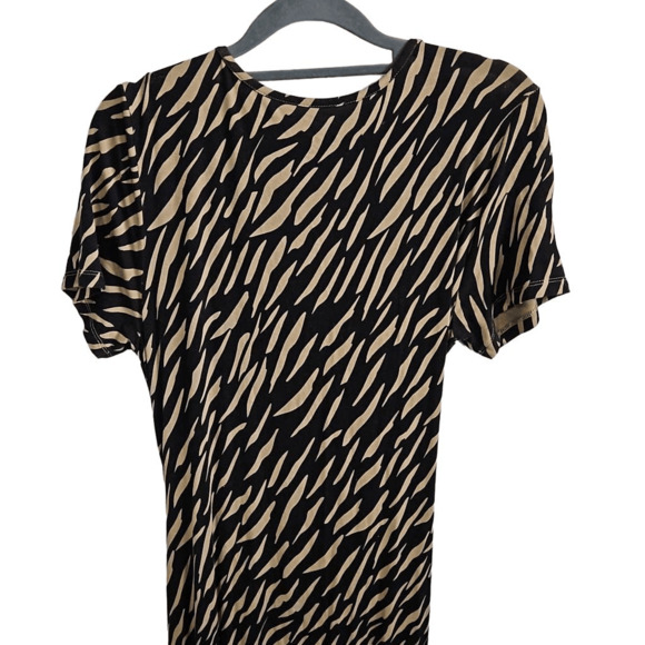 Soft Surroundings Women's XS Wrap Front Short Sleeve Zebra Print Maxi Dress Tan - Picture 3 of 6